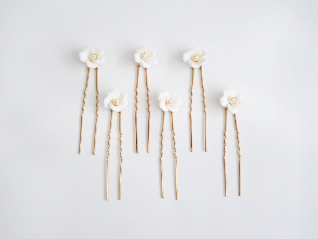 All White: Haarnadel Set Fleurette | Farbe gold oder silber