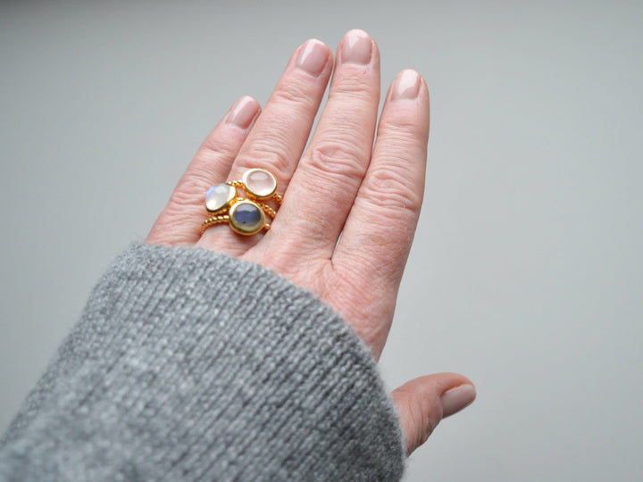 Gem Dots: Rosenquarz Ring Dotty vergoldet | Gr. 54