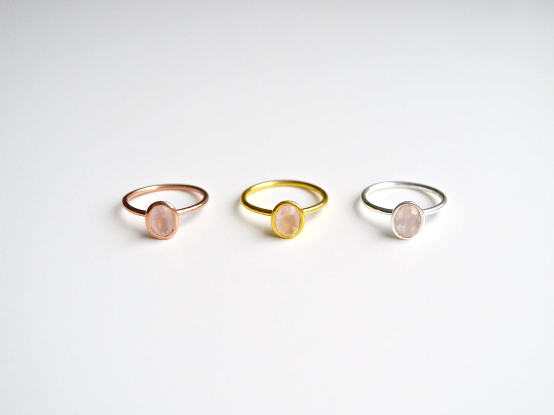 Oval Gems: Rosenquarz Ring | vergoldet, rosévergoldet, silber