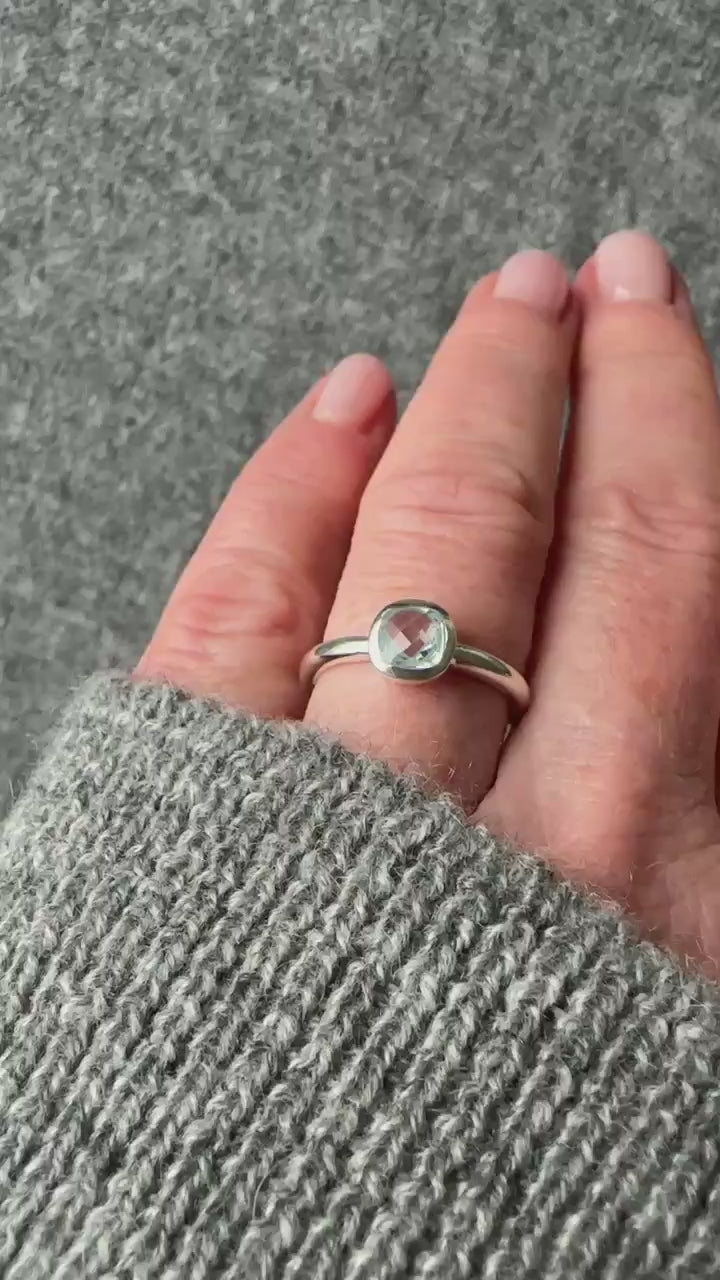 Square Dots: Blauer Topas Ring silber | Gr. 54 & 56